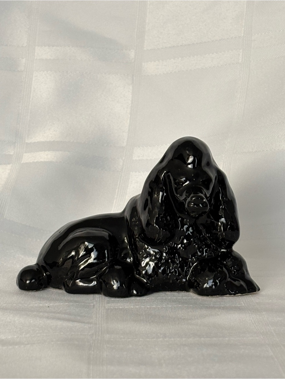 Vintage Mid Century Glossy Black Ceramic Cocker Spaniel Dog Figurine
